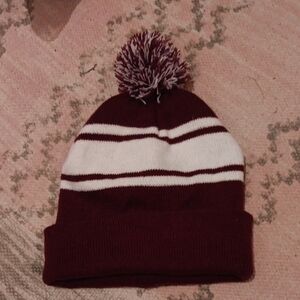 Children's Burgundy and White Pom-Pom Hat